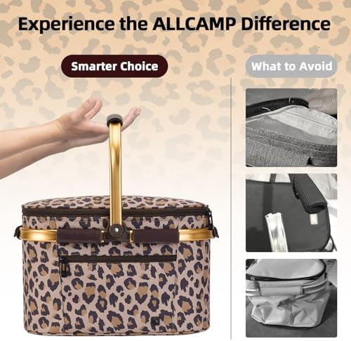 Picnic Basket, 22L Insulated Cooler Foldable, Thick, Leopard Print - Image 5
