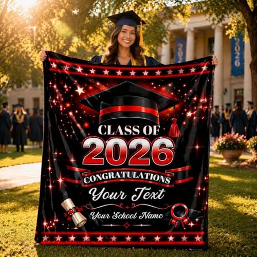 2026 Graduation Gifts Personalized Blanket with Name, Soft Flannel Fleece Blanket for Couch Bed Dorm Travel - Image 3