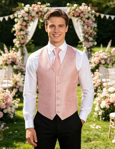 DiBanGu Mens Vest and Tie Set Formal Paisley Waistcoat and Necktie Pocket Square Cufflinks Silk Suit Vest for Tuxedo Wedding - Image 3
