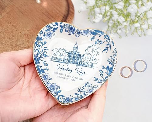 LOVELYPOD Custom Toile University Campus Trinket Tray, Personalized College Grad Gift for Daughter, Masters Degree Gift for Her, Class of 2026 Graduation Gifts, High School Graduate Present - Image 4