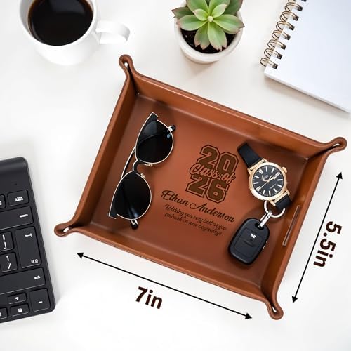 Personalized PU Leather Valet Tray Class of 2026 Graduation Gift with Engraved Name for Men, Boyfriend, Custom Graduation Tray Leather Dresser Organizer for Him & Her, Engraved Catchall Gift - Image 4