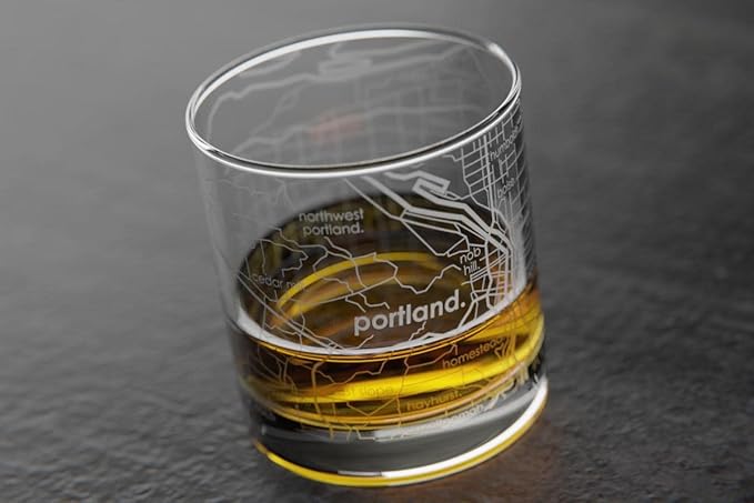 Well Told Engraved Portland Oregon Map Rocks Glass, Old Fashioned Whiskey Glass (11 oz, Clear) Etched Whiskey Glass, Gifts For Whiskey Lovers