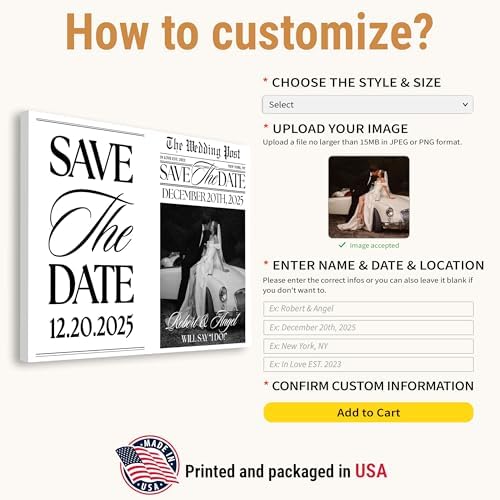 VICILO Personalized Save The Date Newspaper Poster – Custom The Wedding Post News Announcement Photo Frame Canvas, Unique Engagement Gift for Couples, Wedding Décor & Keepsake - Image 2
