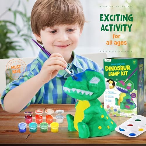 Paint Your Own Dinosaur Lamp Kit, Crafts for Kids Ages 6-12, Gifts for Boys - Image 3