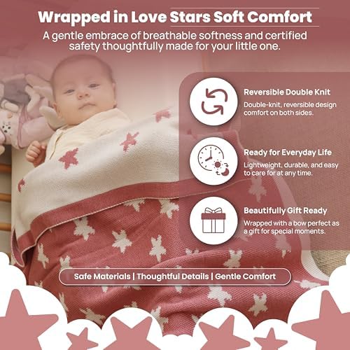 Baby Blanket 30x40 in, Pink – Soft Reversible Knit with Gift Bow, Oeko-Tex Certified, Breathable Swaddle & Receiving Blanket for Newborns, Crib & Stroller - Image 2