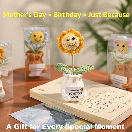 Crochet Sunflower Gift for Mom from Daughter Son, “I Love You Mom” Handmade Flower, Cute Desk Decor, Appreciation Ready-to-Gift with Box - Image 5