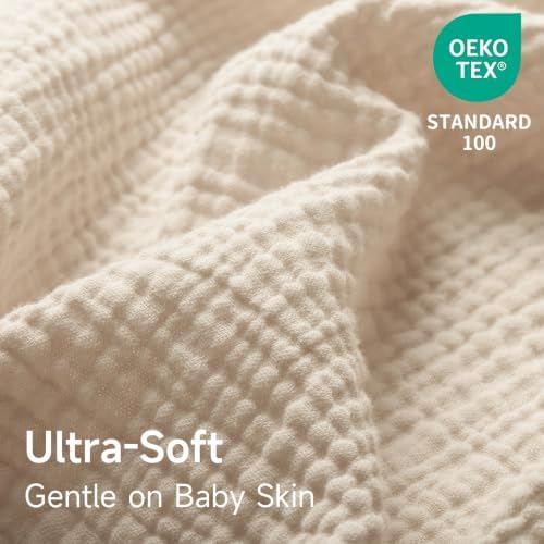 Muslin Crib Sheets, 2 Pack, Fitted for 52"x28" Crib Mattress, Brown & Beige - Image 4
