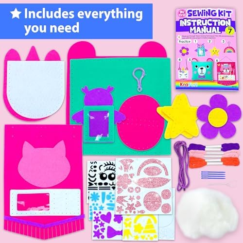 KRAFUN My First Sewing Kit for Kids Ages 6-12 | 7 Animal Dolls - Image 2