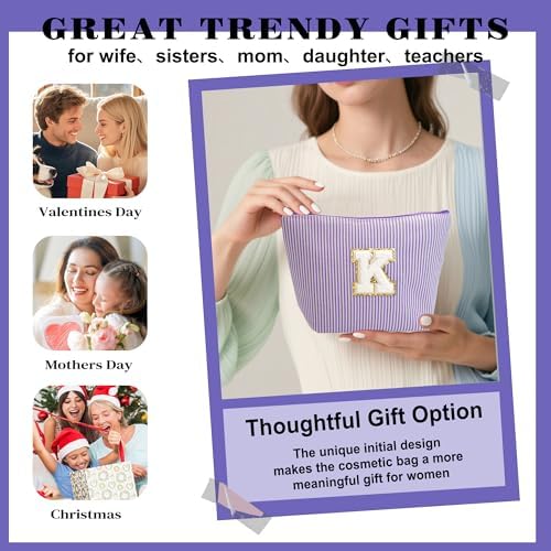 Birthday Gifts for Women - Initial Makeup Bag Set, Portable Makeup Pouch Cosmetic Bag with Zipper, Travel Essentials Toiletry Bag Travel Gifts for Women, Purple Letter B - Image 4