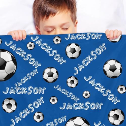Personalized Baby Blankets for Girls Boys, Custom Baby Blanket with Name Swaddle Toddler Fleece Blanket Personalized Gift Blue Soccer Text - Image 4