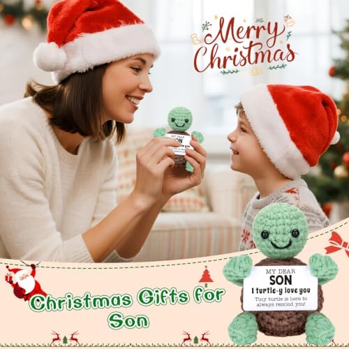 4THFARMES Mini Funny Turtle Son Gifts from Mom Dad, Birthday Gifts for Kids Teens Adults Son in Law Bonus Step, I Love You Presents Small Cute Stuff Things,Handmade Emotional Positive Crochet Turtle - Image 6
