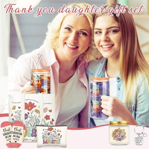 Funnymoom 6 Pcs Daughter in Law Gifts from Mother in Law with 17 oz Glass Cup Canvas Tote Bag for Birthday Wedding Gifts - Image 6