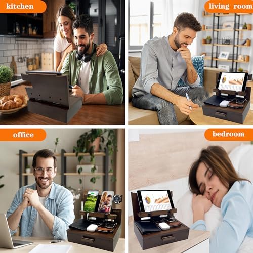 VEIYAILU Gifts for Men Women Him Husband Son Boyfriend Birthday Nightstand Organizer Wood Phone Docking Station Birthday Gifts (Deep Walnut) - Image 4