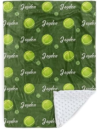 Custom Tennis Blanket - Personalized Name with Tennis Patterns - Soft Plush Flannel Blanket with Double Layer Dotted Backing for Baby Toddler Kids Teen Boys Girls Gifts Green by Duckbe