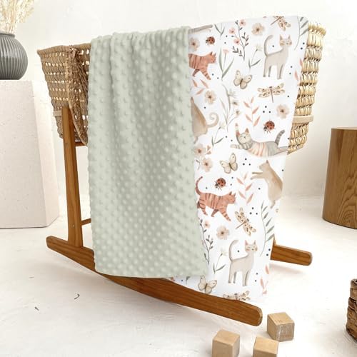 Cute Cat Boho Floral Leaves Baby Blankets for Girl Boy Fun Kittens Meadow Butterflies Soft Mink Dotted Backing Double Layer Swaddle Blanket Cats Lover Gift Bed Blanket Toddler Nursery Crib 30x40 - Image 6