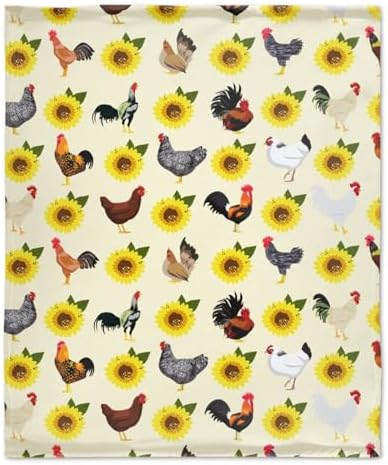 Chickens Blanket Gift for Men Women, Chickens Sunflowers Throw Blanket for Hen Chicken and Rooster Lovers Soft Lightweight 60"x80" for Adults/Queen for Sofa,Bed and Living Room - Image 2