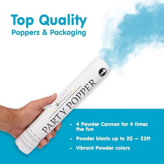 Clover Products Gender Reveal Confetti Poppers – Biodegradable Powder cannon - Blue, 4 Pack - Baby Boy Smoke Bombs - Powder Cannon Party Poppers Blue Party Supplies- Includes FREE “It’s a Boy” Balloon