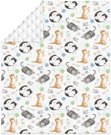 Cute Cat Baby Blankets for Girl Boy Watercolor Cat Mouse Toy Balls Neutral Soft Mink Dotted Backing Double Layer Swaddle Blanket Cats Lovers Gift Bed Throws for Newborn Toddler Crib Stroller 30x40 - Image 2