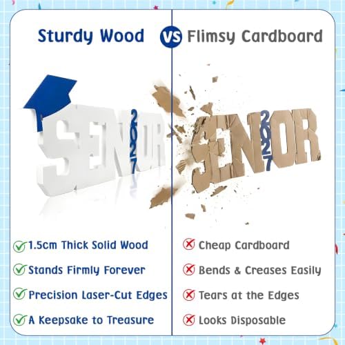 Senior 2027 Table Centerpiece Sign - Class of 2027 Graduation Table Decor - 15" Large Wooden Letter Sign for Party Decor, Photoshoot Props, High School & College Graduation Supplies (Blue) - Image 5