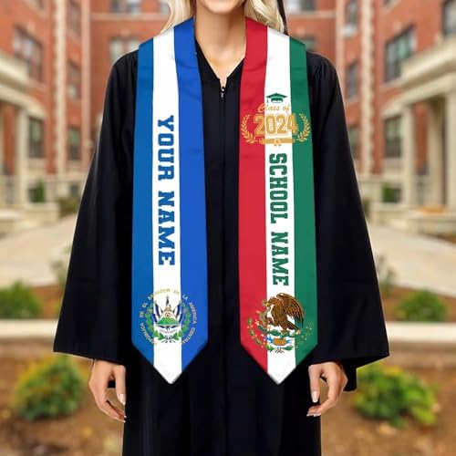 Custom Salvadoran Flag Graduation Sash 2026, Salvadoran Graduation Sash, Graduation Stole Class of 2026 Gift for Her Him - Image 2