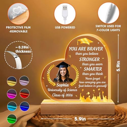 Hyturtle Personalized Graduation Night Light - Custom Name Acrylic LED Light - Inspirational Graduation for Women - Senior 2026 Graduation Gifts Her Him - College Grad Gifts - Graduation Gifts - Image 4