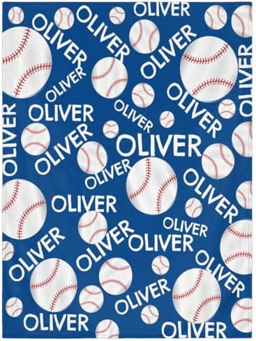 Personalized Baby Blankets for Girls Boys, Custom Baby Blanket with Name Swaddle Toddler Fleece Blanket Personalized Gift Baseball Blue Text by RIRIX
