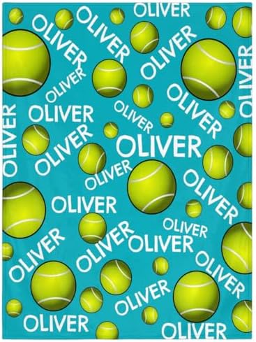 Personalized Baby Blankets for Girls Boys, Custom Baby Blanket with Name Swaddle Toddler Fleece Blanket Personalized Gift Blue Tennis Text by RIRIX