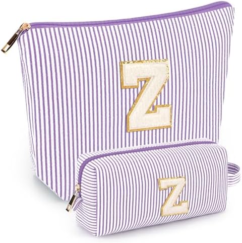 2 PCS Initial Makeup Bags for Women: Cosmetic Bag for Travel Toiletry - Birthday Gifts for 11 12 13 14 15 16 17 18 Years Old Girl Graduation Teacher Gift- Teen Girl Gifts Trendy Stuff - Purple Z by mibasies