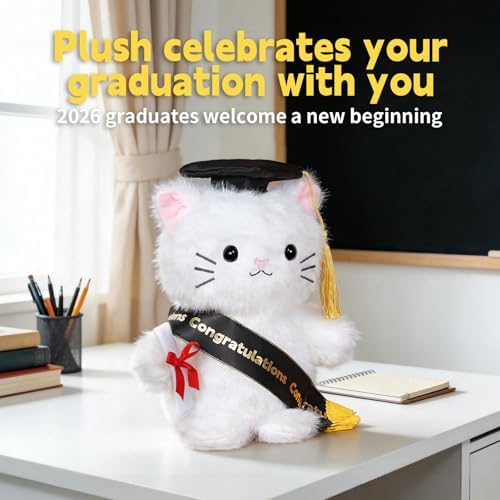 Graduation Decorations 2026 Cat Plush，9.45 Inch Class of 2026 Graduation Plush Cat Stuffed Animal,Cute Graduation Gifts for Kindergarten, High School, and College Graduates (cat) - Image 3