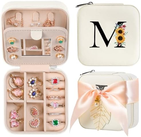 AYGXU Travel Jewelry Box for Women and Girls - Small Case With Initial A-Z - Teacher Gifts by AYGXU