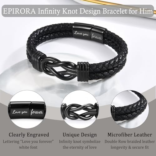 EPIRORA Graduation Gifts Bracelet for Him -Black Braided Leather Infinity Knot Bracelets for Men, Cool Class of 2026 Grad Gifts for 5th Grade | 8th Grade | Middle School | College | Master Degree - Image 5