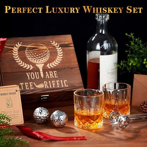 Oaksea Gifts for Men Dad Fathers' Day, Golf Ball Shaped Stainless Steel Whiskey Stones Gifts Set, Reuasable Ice Cube for Drinking, Anniversary Birthday Gifts for Him, Cool Stuff Bourbon Presents - Image 2