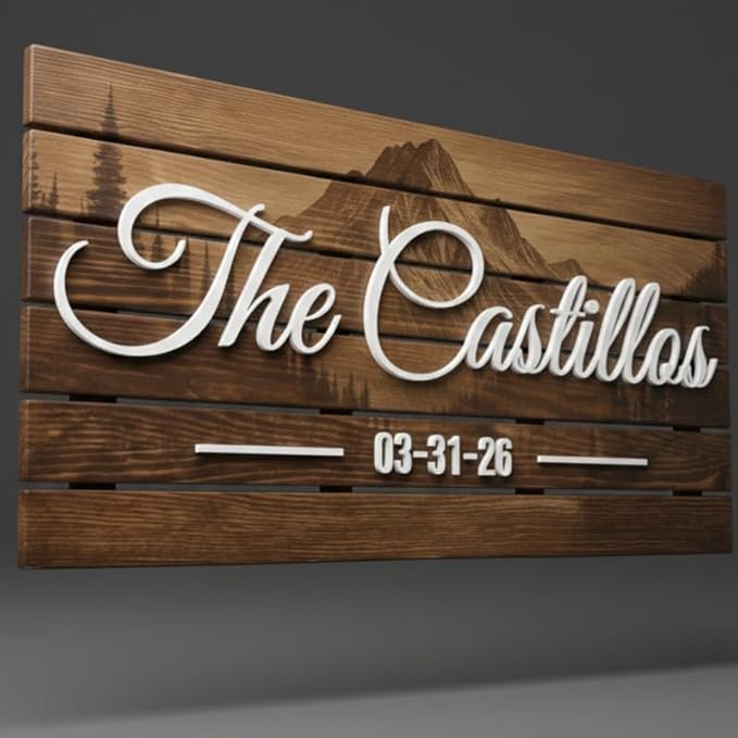 Custom Mountain Family Name Sign - Rustic Wood Wall Decor, Personalized Wedding & Gift for Couples Anniversary, Housewarming Gift for New Home (XX Large)