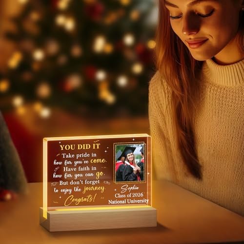 Hyturtle Personalized Graduation Night Light - Custom Name Acrylic LED Light - Inspirational Graduation for Women - Senior 2026 Graduation Gifts Her Him - College Grad Gifts - Graduation Gifts - Image 5