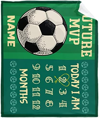 Personalized Baby Month Blanket Name Blanket | Monthly Milestone Blanket for Newborn Boy Girl | 50"x60" | Soccer Theme Customized Throw Blanket with Name for Souvenir Gift by Home