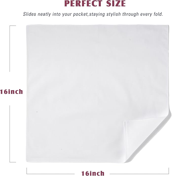 Premium Cotton Blend Handkerchiefs - Super Absorbent, Wrinkle Resistant for Sweat, Tears & Oil，Gentle on Skin,16 inch