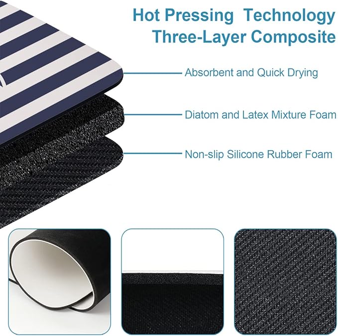 Nautical Anchor Bathroom Mat, Non-Slip Super Absorption Bath Carpet with Rubber Backing, Fit Under Bathroom Doormat Floor Rugs for Shower Buthtub Sink, 17"x24"