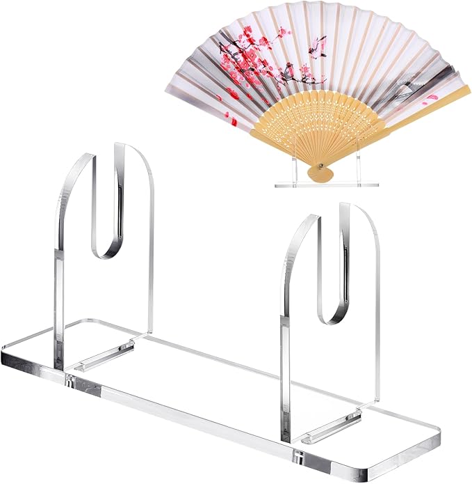 Roowest 2 Pcs Acrylic Fan Display Stand Folding Clear Fan Holder Easel Japanese Chinese Hand Fan Stand Foldable Handheld Fan Display Stand Base Fan Organizer