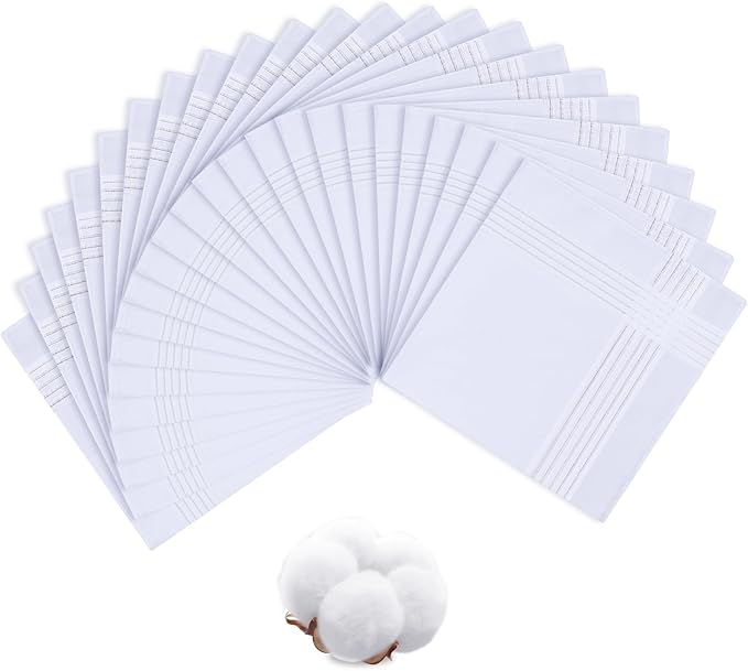 Men's Handkerchiefs 16 inches, 100% Cotton Handkerchiefs for Men, Soft White Hankies for Men