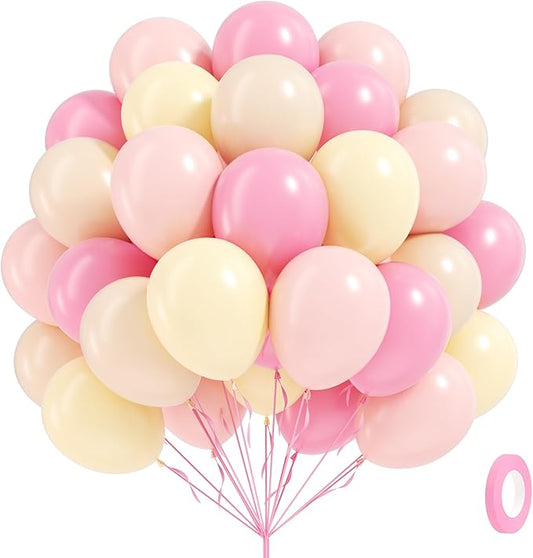60pcs Pink and Yellow Balloons 12inch, with Sand White Latex Balloons for Anniversary Wedding Baby Shower Birthday Party Decorations