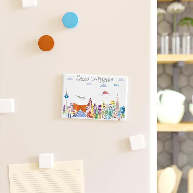 City Themed Artwork Magnet Collection by Beary Blu - Designed in The USA, Collectible Souvenirs Gifts 2.5" x 3.5" (Las Vegas)