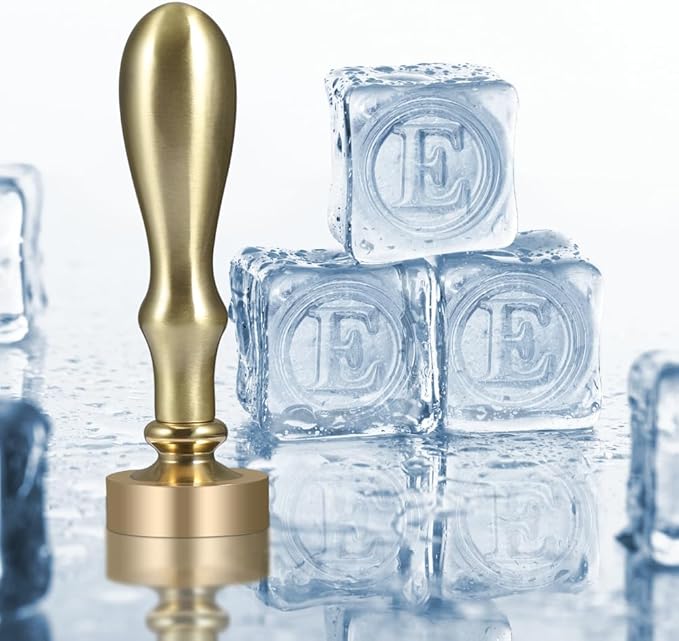 Ice Cube Stamp for Cocktails Ice Stamp Brass Head with Handle, Ice Branding Stamp for Ice Cubes Cocktail Whiskey Drinks Party Wedding Making DIY Crafting (Letter E)