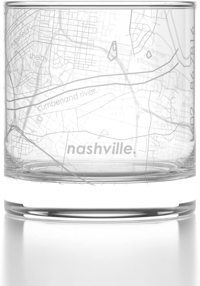 Well Told Engraved Nashville Tennessee Map Rocks Glass, Old Fashioned Glassware (11 oz, Clear) Etched Bourbon Tumbler, Gifts For Whiskey Lovers
