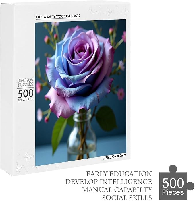 Wooden Puzzles 500 Piece，Colored Rose Themed Jigsaw Puzzles，Funny Puzzles，Stress Relief Games，Puzzle Games Challenge Puzzles，Educational Games