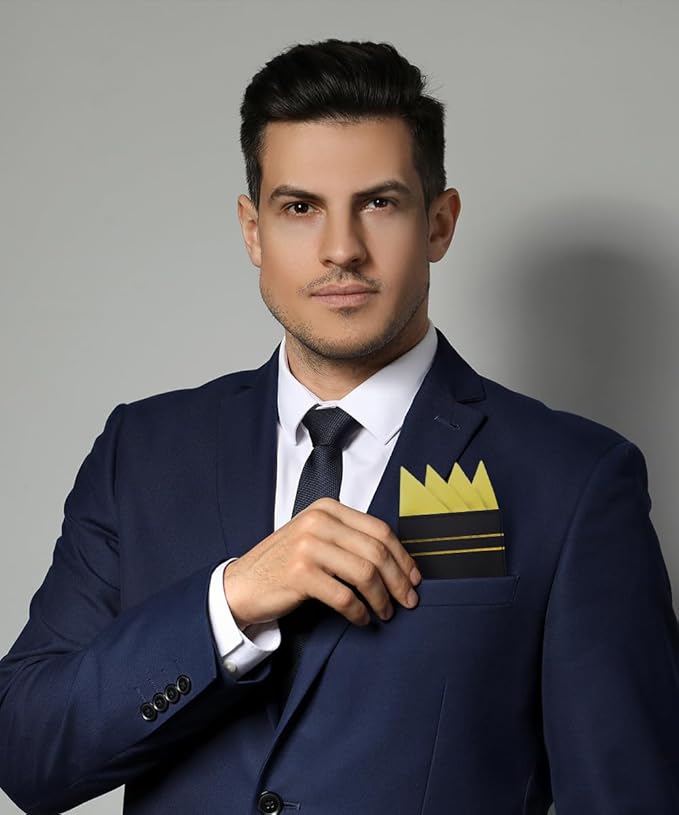 Premium Pre-Folded Four-Point Suit Pocket Square for Men with Sewn Pocket Fold