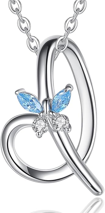 EUDORA Sterling Silver Butterfly Initial Necklaces for Women, Elegant Letter Neckles Personalized Gift for Mother, Sister, Daughter, 18 inch Chai