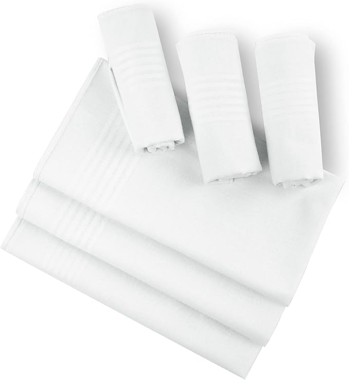 URAQT Men's Handkerchiefs, 12 Pack Gents Hankies, Mens Premium Handkerchiefs Cotton White Pocket Square Hanks for Men Women