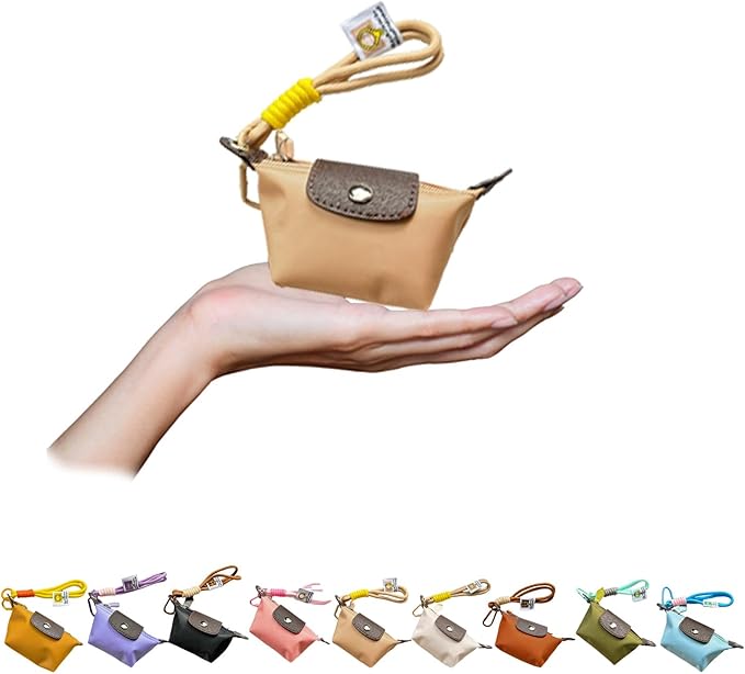 Mini Nylon Dumpling Coin Purse, Mini Nylon Dumpling Bag with Wrist Strap, Lightweight 1.4 OZ(40g), Women’s Cute Change Purse Wallet with Zipper and Keychain, for Cards Keys and Earbuds (4, off-white)