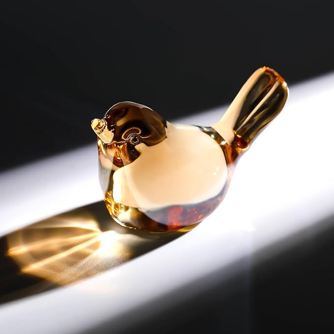 Ornalrist Crystal Gold Birds Figurines Home Decor, Glass Art Birds Collectible Figurines Paperweights Crystal Decor Gifts for Women Mom Friends (Gold)