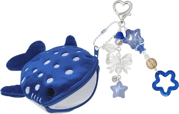 Cute Keychain Whale Shark Coin Purse Keychain Cute Plush Zipper Change Pouch, Kawaii Handmade Wallet for Women